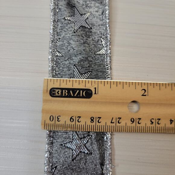 WFR Silver and Black Metallic Ribbon with Silver Stars and Edges, 10 yds - Picture 5 of 7